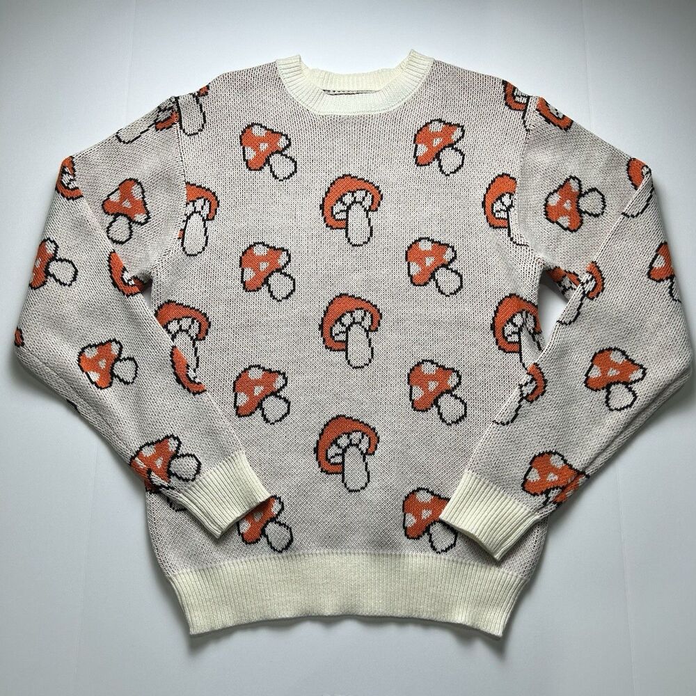 Super Massive Mushroom Knit Sweater Sweatshirt Unisex M All Over Print